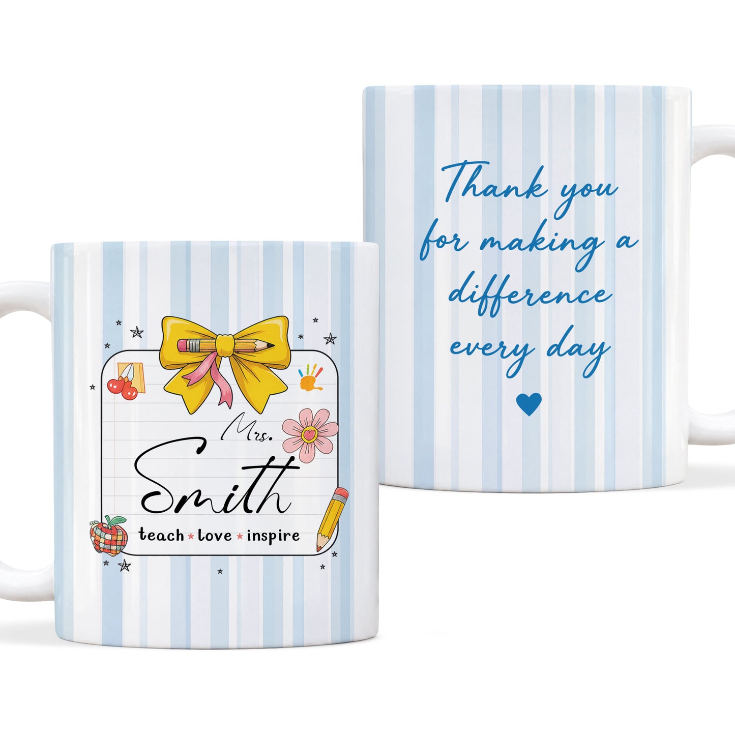 Personalized Teach Love Inspire Teacher Mug with Custom Name, Teacher Appreciation Coffee Mug, Thank You Teacher Gift, Back to School Gift