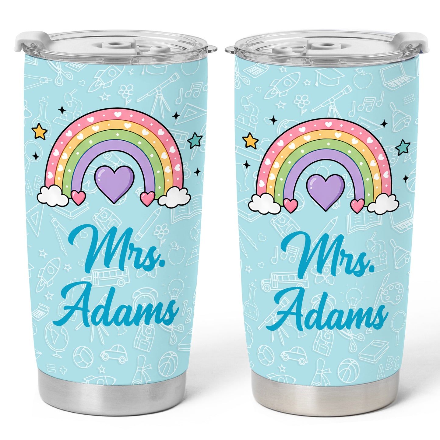 Pastel Teacher Tumbler - Custom Teacher Name Stainless Steel Tumbler - Back To School Gift for Teachers