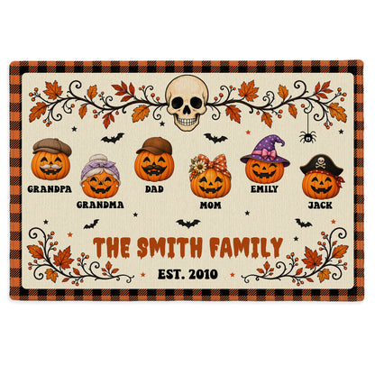 Personalized Halloween Doormat for Family - Custom Name Pumpkin Family Door Mat - Spooky Season Family Gift