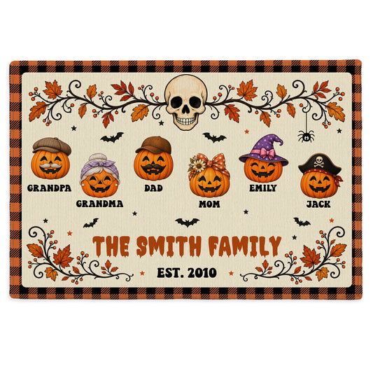 Personalized Halloween Doormat for Family - Custom Name Pumpkin Family Door Mat - Spooky Season Family Gift