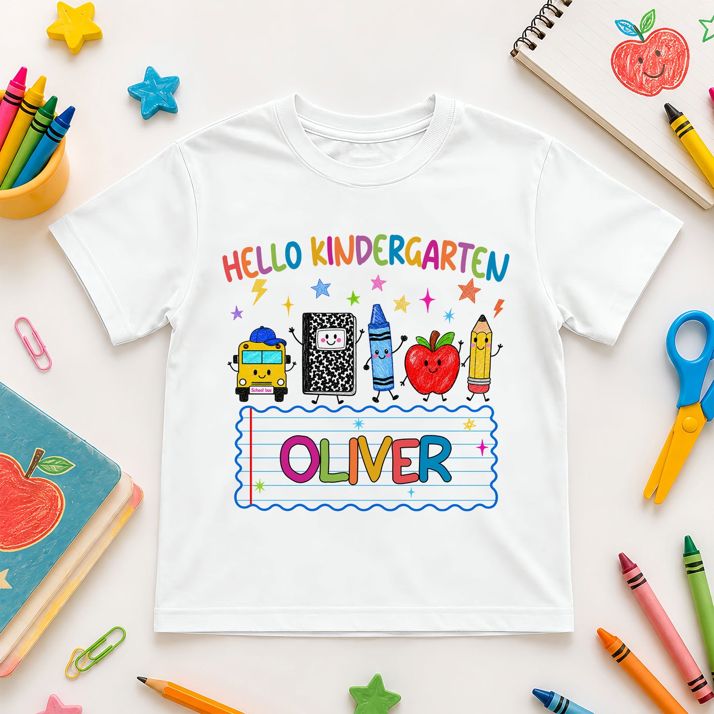 Colorful Hello School Shirt - Custom Grade & Name Kids T-Shirt - Back To School Gift for Boys & Girls