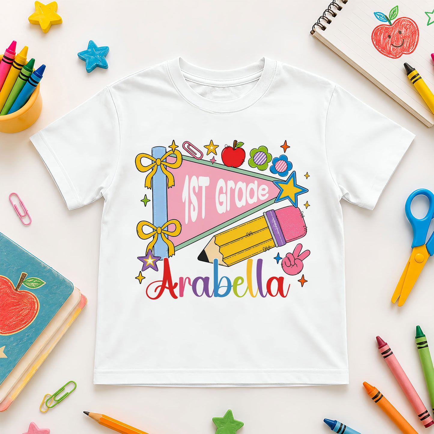 Colorful Pennant Tshirt - Custom Name & Grade Kid T-shirt - Back To School Gift for Boys & Girls