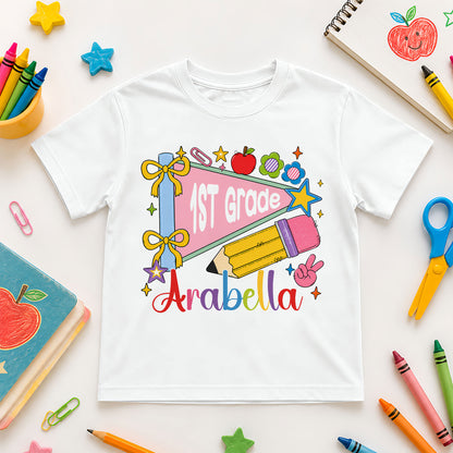 Colorful Pennant Tshirt - Custom Name & Grade Kid T-shirt - Back To School Gift for Boys & Girls