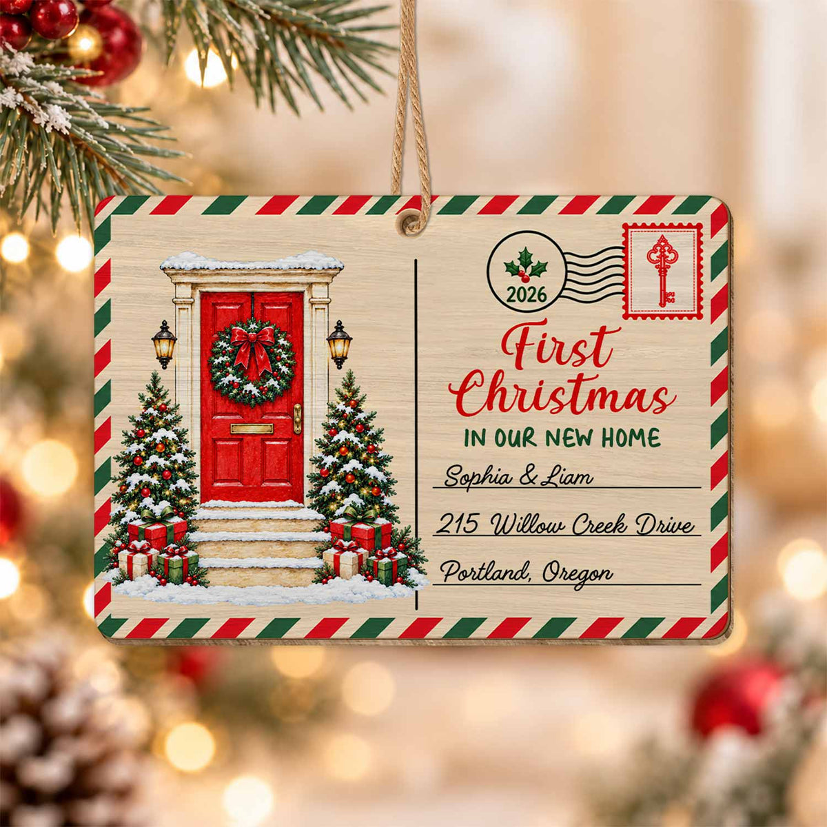 Personalized Custom Shape Wood Ornament - First Christmas in Our New Home - Gift for Newlywed Couple