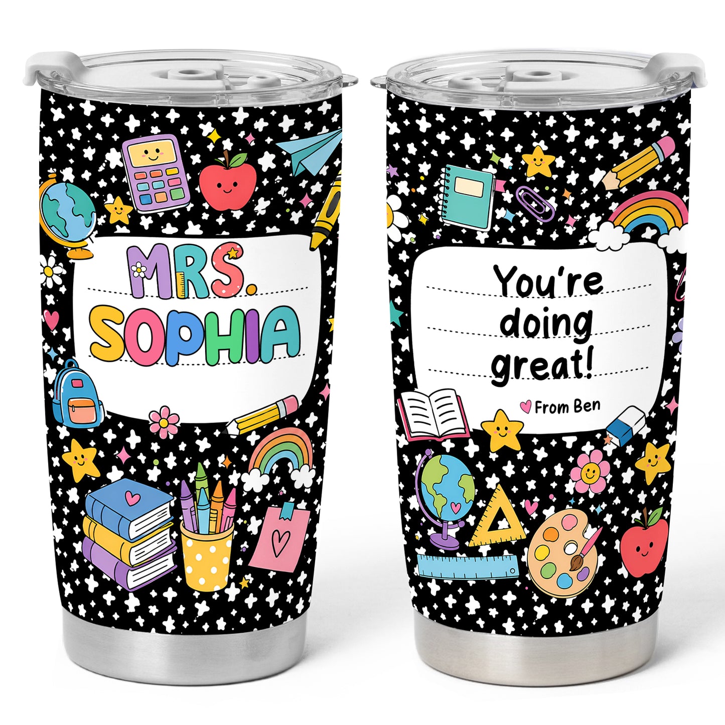 Colorful Teacher Tumbler - Custom Teacher Name & Student Message - Gift for Teachers