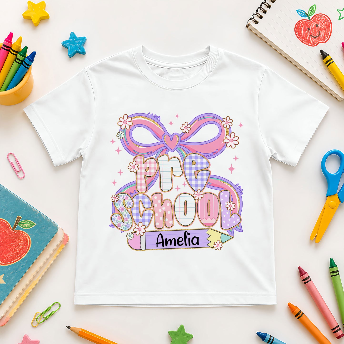 Personalized Pastel Coquette Shirt - Custom Grade & Name Kids T-Shirt - Back to School Tee for Girls