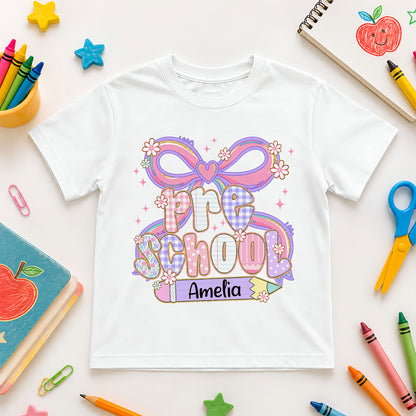 Personalized Pastel Coquette Shirt - Custom Grade & Name Kids T-Shirt - Back to School Tee for Girls