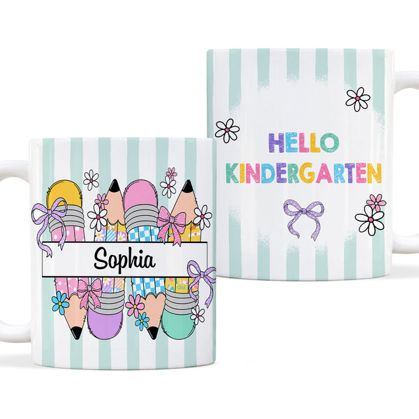 Personalized Hello Kindergarten Mug with Custom Grade & Name, Cute Goose School Coffee Mug, First Day of School Gift for Kids Students