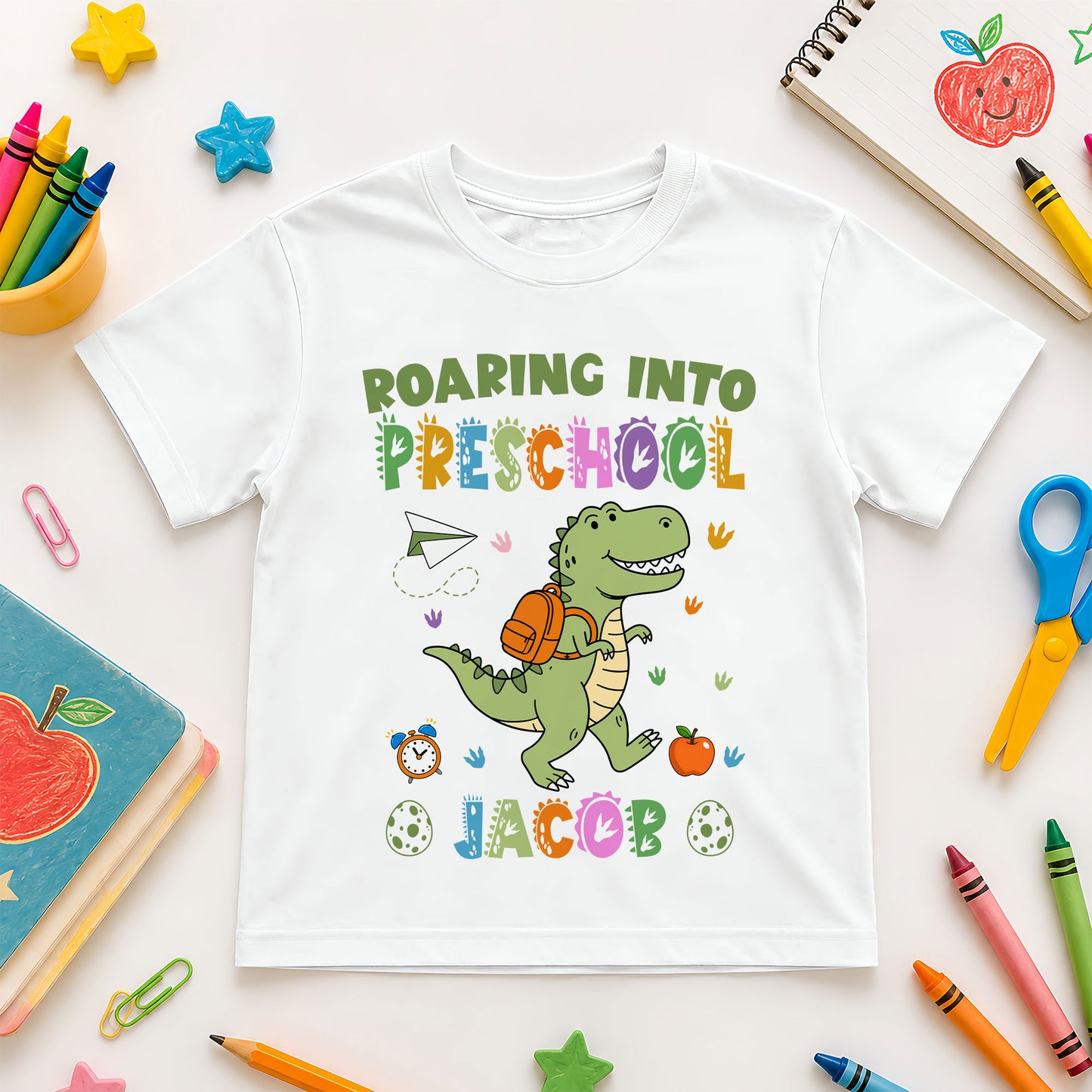 Personalized Dinosaur Tshirt - Custom Name & Grade Kid T-shirt - Back To School Gift for Boys & Girls