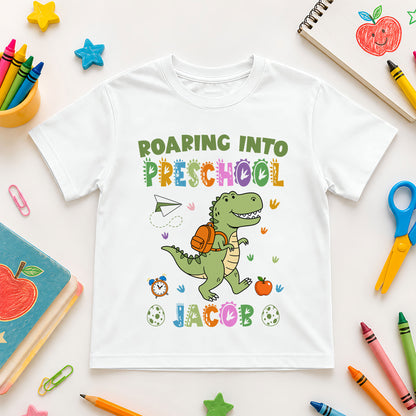 Personalized Dinosaur Tshirt - Custom Name & Grade Kid T-shirt - Back To School Gift for Boys & Girls