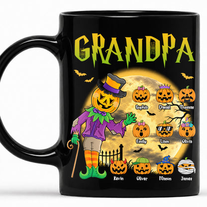 Personalized Halloween Grandpa Black Mug - Grandpa Pumpkin Patch Coffee Cup - Cute Pumpkin Family Gift