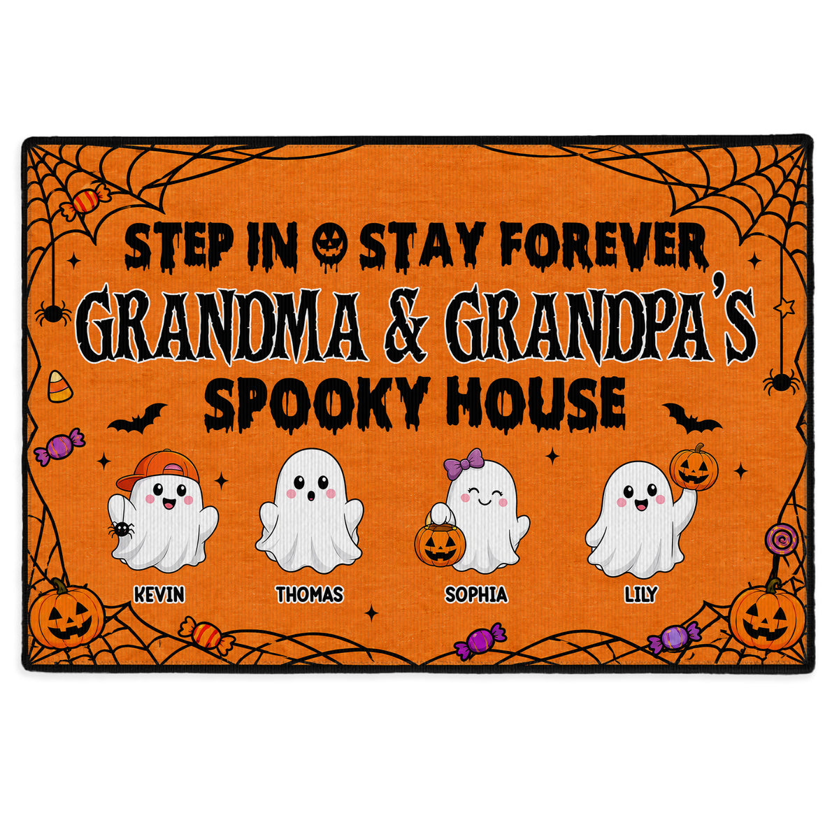 Personalized Halloween Doormat - Grandma & Grandpa Spooky House Mat - Custom Family Name Door Mat, Halloween Home Decor