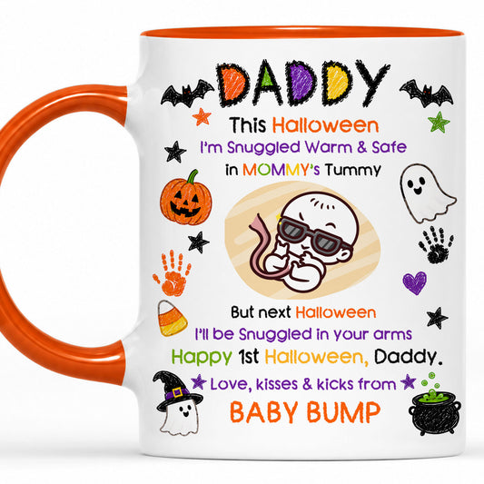 Personalized Baby's First Halloween Mug for New Dad, From Baby Bump - Halloween Pregnancy Announcement Accent Mug