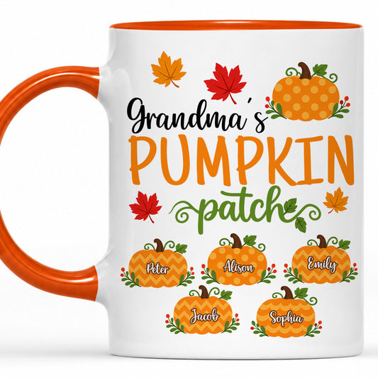 Personalized Thanksgiving Accent Mug - Grandma's Pumpkin Patch Mug - Thanksgiving Gift for Grandma, Mom