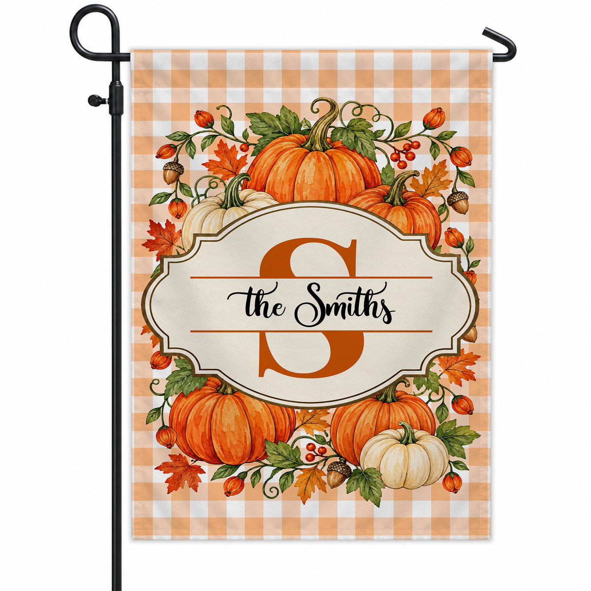 Personalized Thanksgiving Garden Flag - Custom Family Name Monogram Flag - Fall Pumpkin Yard Decor