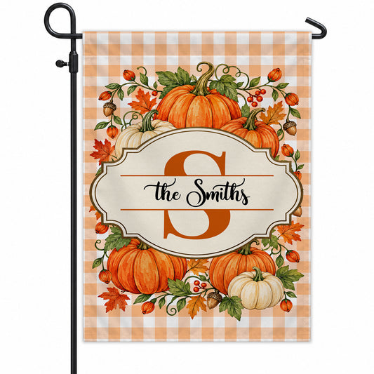 Personalized Thanksgiving Garden Flag - Custom Family Name Monogram Flag - Fall Pumpkin Yard Decor