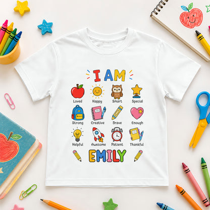 Kid Affirmations Shirt - Custom Name Kid T-shirt - Motivational Back To School Gift for Boys & Girls