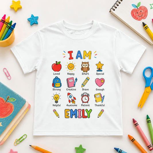 Kid Affirmations Shirt - Custom Name Kid T-shirt - Motivational Back To School Gift for Boys & Girls