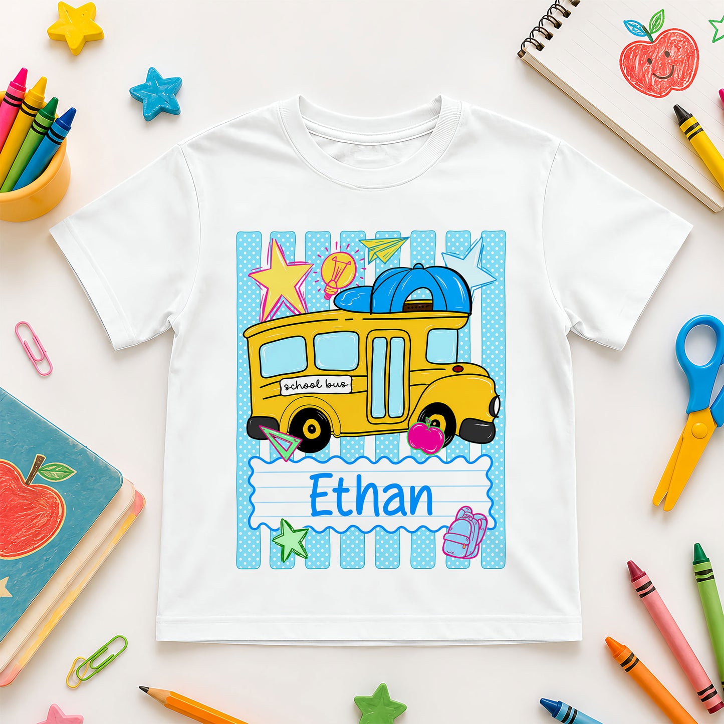 Personalized School Bus Shirt - Custom Name & Grade Kid T-shirt - Back To School Gift for Boys & Girls