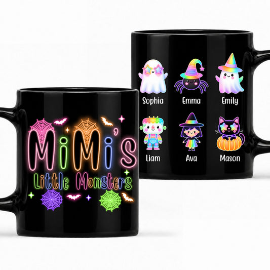 Personalized Halloween Black Mug - Mimi's Little Monsters Neon Mug - Halloween Gift for Grandma & Mom