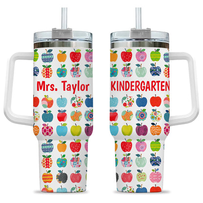 Apple Teacher Tumbler with Handle – Custom Teacher Name & Grade To Go Cup - Back To School Gift for Teachers