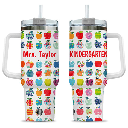 Apple Teacher Tumbler with Handle – Custom Teacher Name & Grade To Go Cup - Back To School Gift for Teachers
