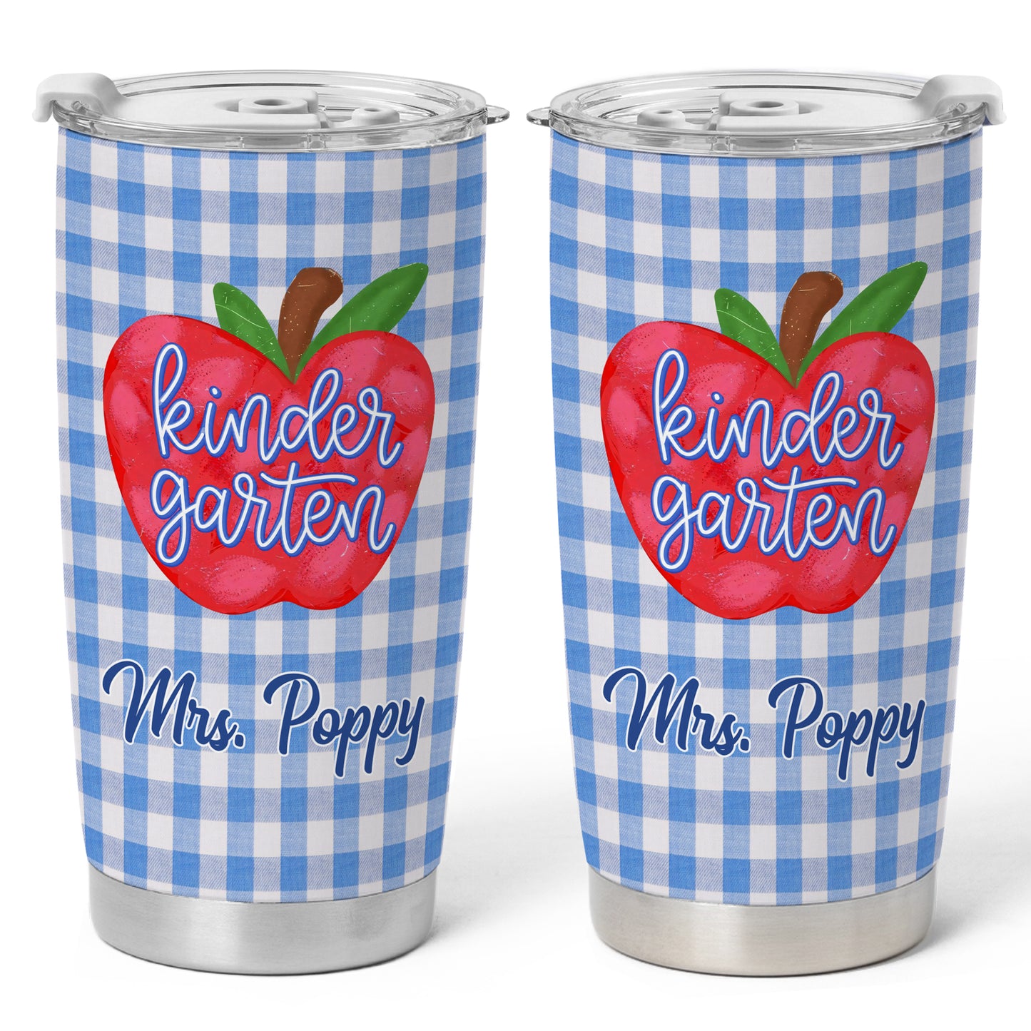 Gingham Teacher Tumbler - Personalized Teacher To Go Cup - Back To School Teacher Gift