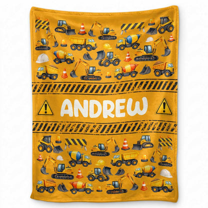Personalized Constructions Blanket - Custom Kid Name Construction Trucks Blanket - Christmas Birthday Gift for Kids, Sons