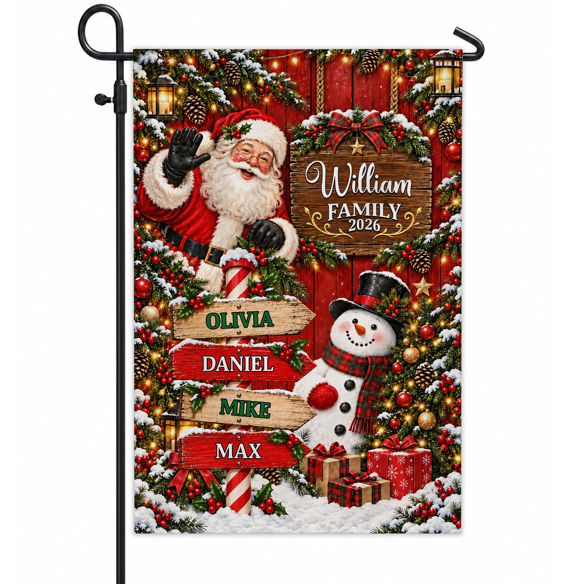 Personalized Christmas Garden Flag - Custom Family Name Santa Claus Flag - Christmas Home Decor