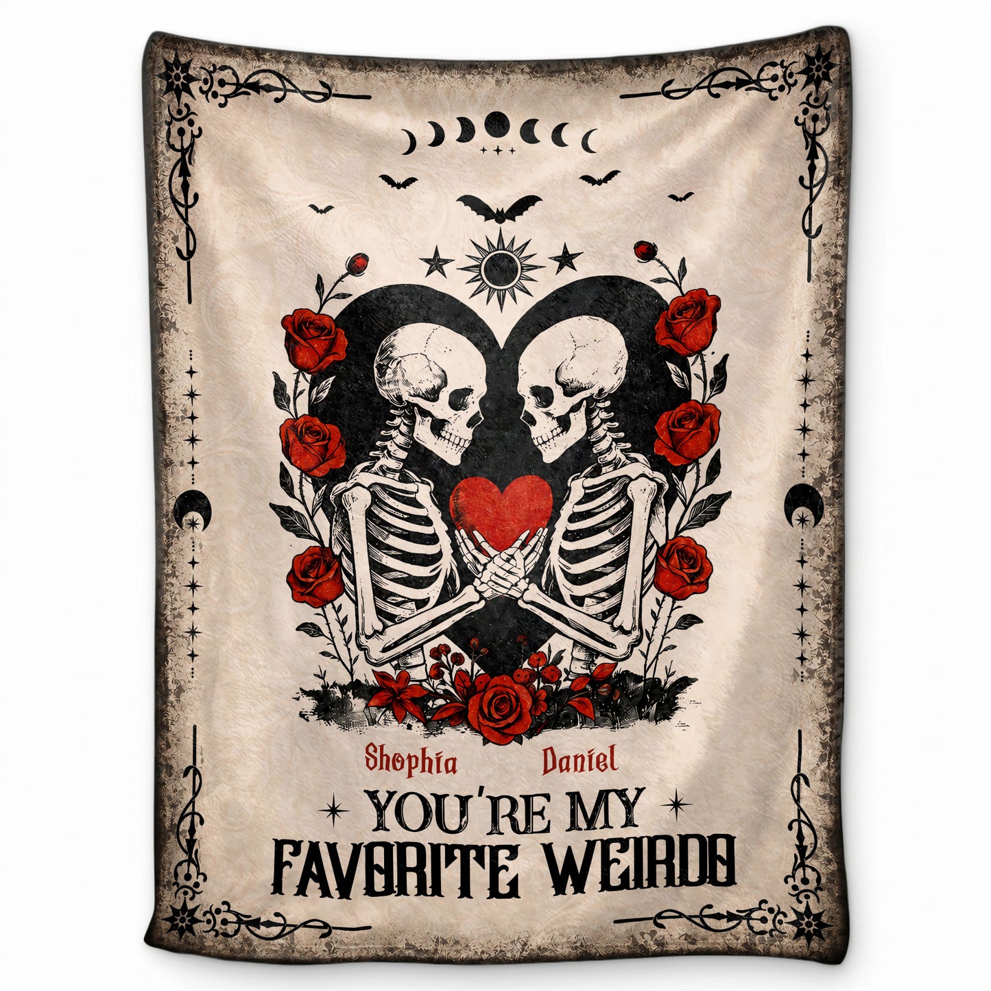 Skeleton Couple Blanket, Gothic Halloween Gift for Couples, Weird Love Design, Personalized Fleece Blanket & Sherpa Blanket