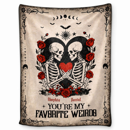 Skeleton Couple Blanket, Gothic Halloween Gift for Couples, Weird Love Design, Personalized Fleece Blanket & Sherpa Blanket