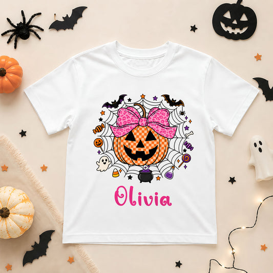 Personalized Halloween Kids Shirt - Custom Name Pumpkin T-Shirt - Cute Spooky Halloween Outfit, Trick or Treat Gift for Kids
