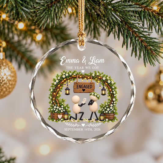 Personalized Gift Engagement Glass Ornament, Custom Couple Names Christmas, Engaged 2026 Christmas Gift For Couple