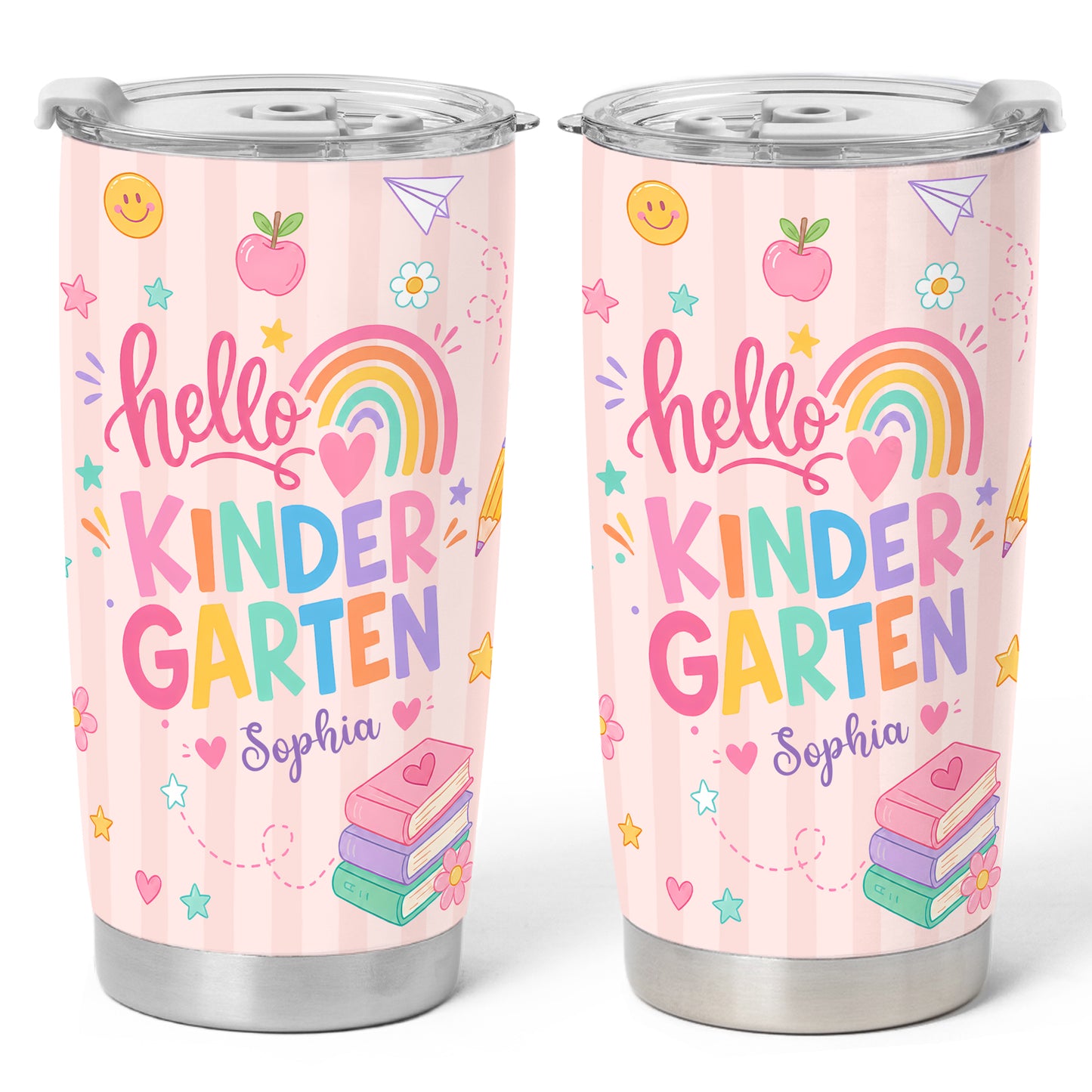 Personalized Hello Kindergarten Tumbler with Custom Grade & Name, Back to School Student Travel Cup, First Day of School Gift for Kids Students