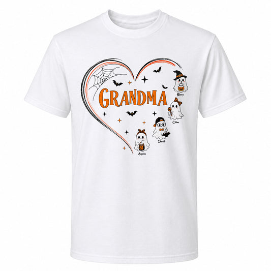 Personalized Grandma Halloween Shirt & Sweater, Custom Ghost Family T-Shirt, Halloween Gifts for Grandparents, Spooky Family Shirt