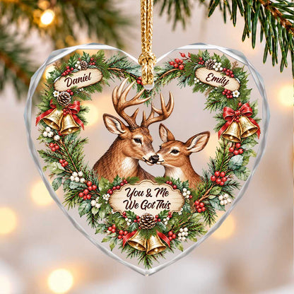 Personalized Glass Ornament - Custom Buck and Doe Christmas Heart Ornament - Romantic Gift for Couples