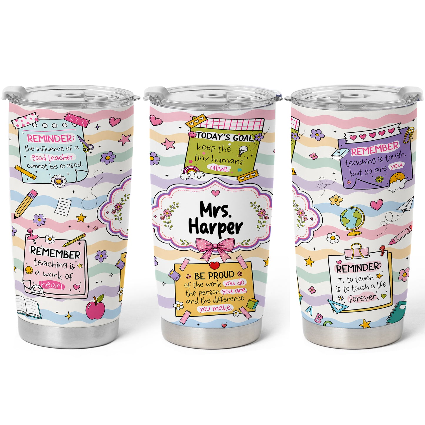 Teacher Notes Tumbler - Inspirational Sticky Notes for Teachers - Custom Teacher Name Travel Mug, Teacher Appreciation Gift