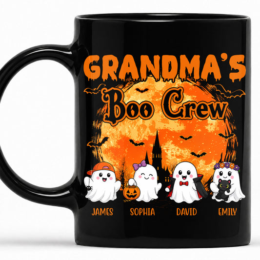 Personalized Halloween Black Mug - Grandma's Boo Crew Mug - Cute Halloween Family Gift
