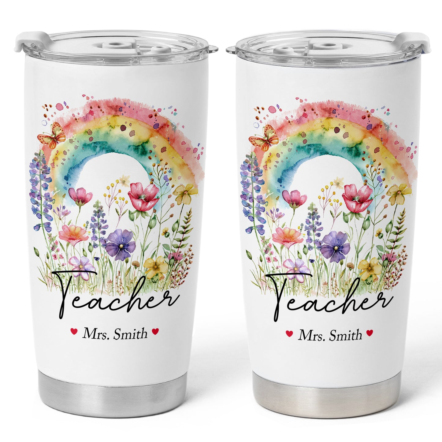 Personalized Teacher Tumbler with Custom Name, Cute Pencil Floral Travel Cup, Teacher Appreciation Gift, Back to School Teacher Gift