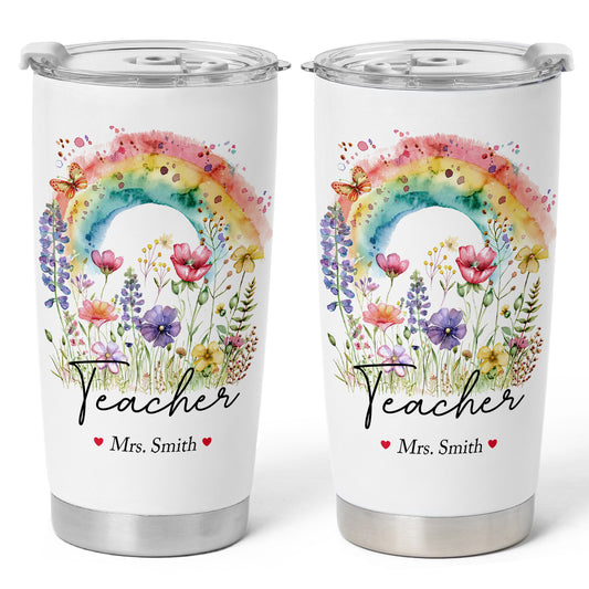 Personalized Teacher Tumbler with Custom Name, Cute Pencil Floral Travel Cup, Teacher Appreciation Gift, Back to School Teacher Gift