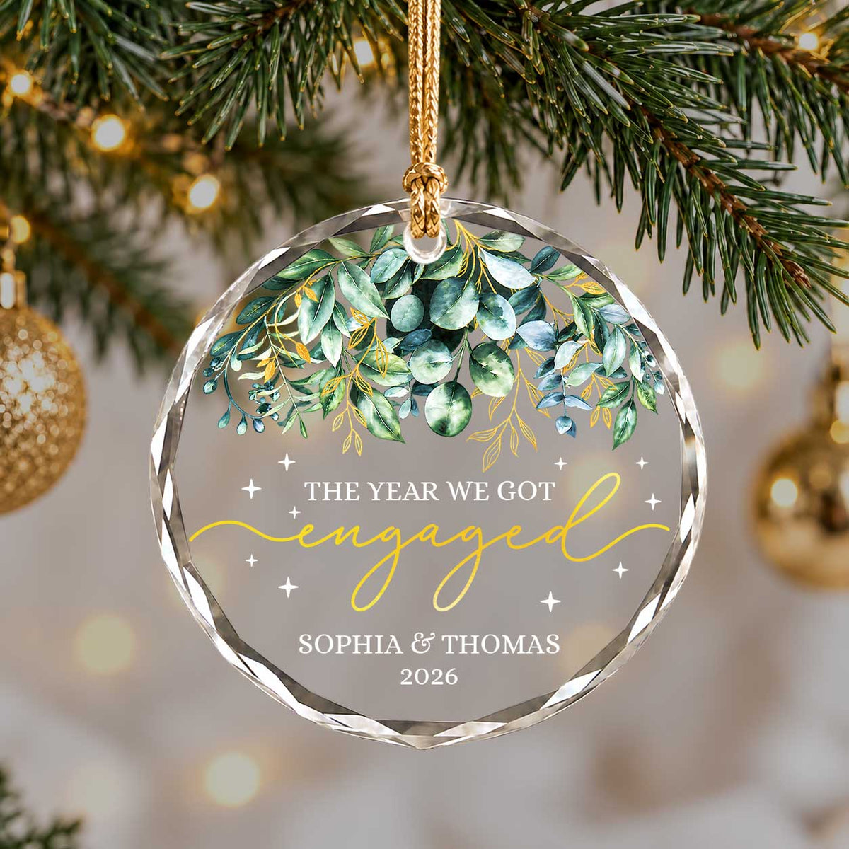 Personalized Gift Engagement Glass Ornament, Custom Couple Names Christmas, Engaged 2026 Christmas Gift For Couple