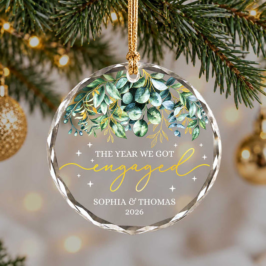 Personalized Gift Engagement Glass Ornament, Custom Couple Names Christmas, Engaged 2026 Christmas Gift For Couple