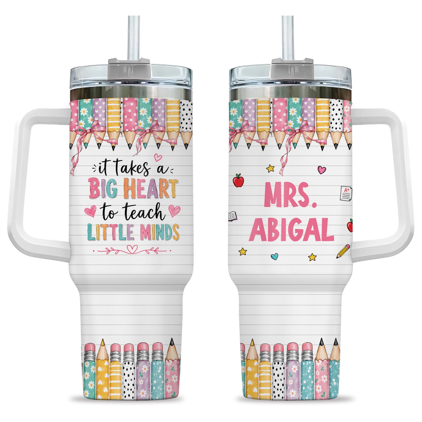 Personalized Teacher Tumbler - ItTakes a Big Heart To Teach Little Minds - Custom Teacher Name Tumbler, Thank You Gift For Teachers