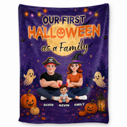 Personalized Halloween Family Blanket - Our First Halloween as a Family - Custom Family Name Blanket - Personalized Fall Gift