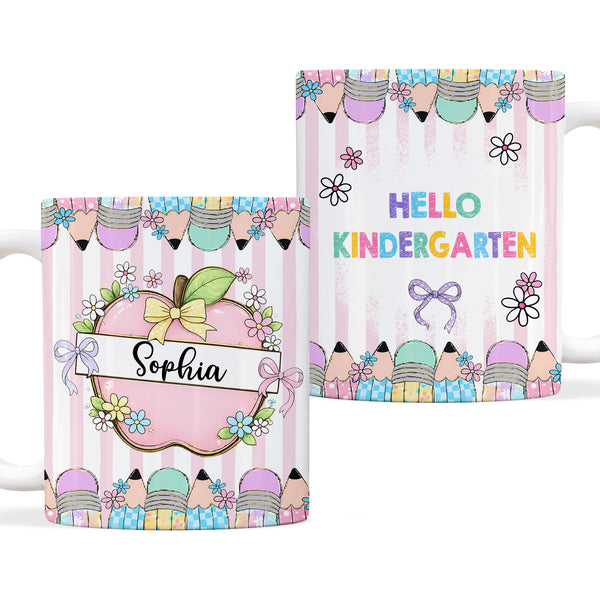 Personalized Hello Kindergarten Mug with Custom Grade & Name, Cute Goose School Coffee Mug, First Day of School Gift for Kids Students