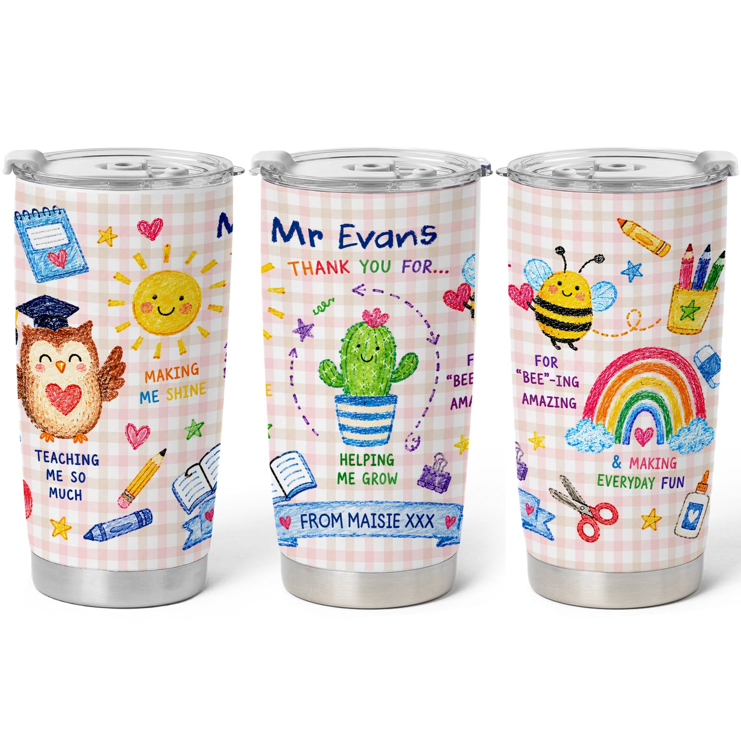 Thank You Teacher Tumbler - Custom Teacher Name Travel Cup - Meaningful Gift for Teachers