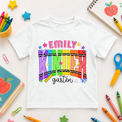 Crayon School Shirt - Custom Name & Grade Kid T-shirt - Back To School Gift for Boys & Girls