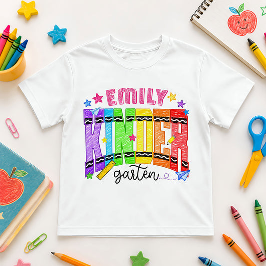 Crayon School Shirt - Custom Name & Grade Kid T-shirt - Back To School Gift for Boys & Girls
