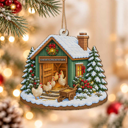 Personalized Custom Shape Wood Ornament - Custom Kid Name Chicken Farm Ornament - Farmhouse Holiday Keepsake