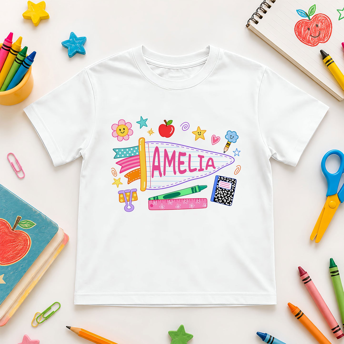 Personalized Colorful Pennant Shirt - Custom Name & Grade Kid T-shirt - Back To School Gift for Boys & Girls